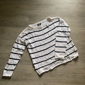 Lightweight White Sweater with Blue Stripes